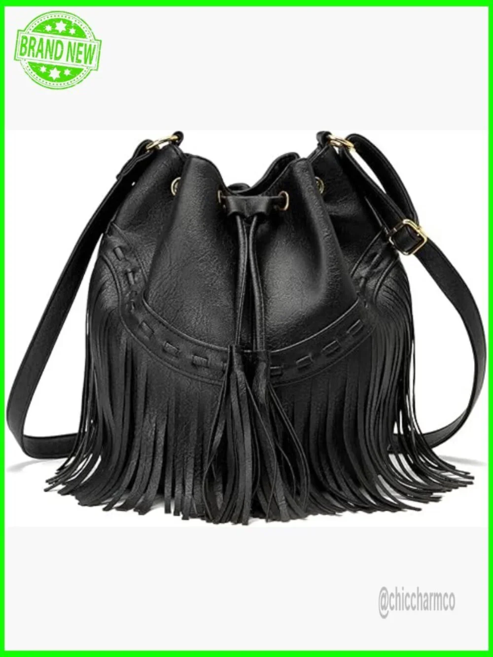 Large Vegan Leather Bucket Bag Crossbody Shoulder Hobo with Tassel Drawstring